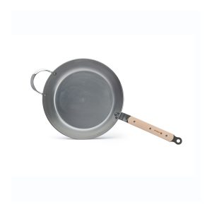 poele-ronde32-mineral-b-bois poele en acier minéral sans PFAS de chez De Buyer. Taille ronde 32 cm faite en France.