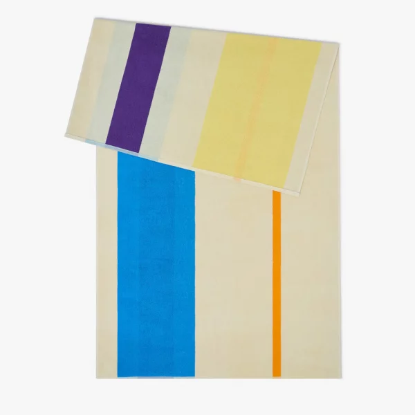 serviette de plage en coton bio suite702 bleu/jaune/violet