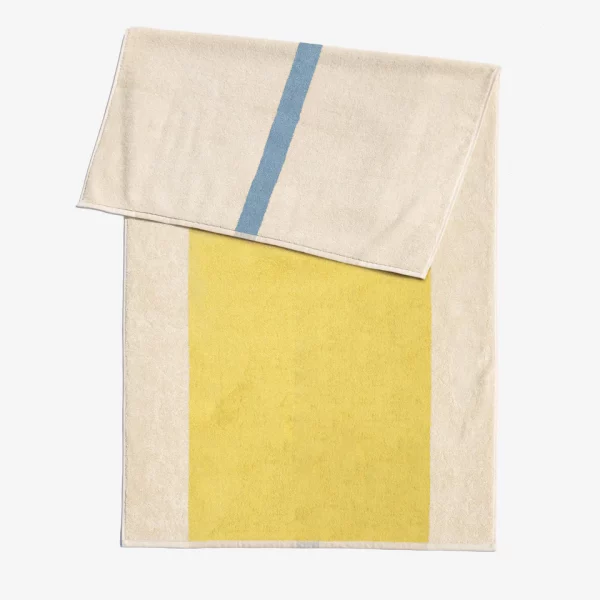 serviette de plage coton bio jaune et bleu suite702
