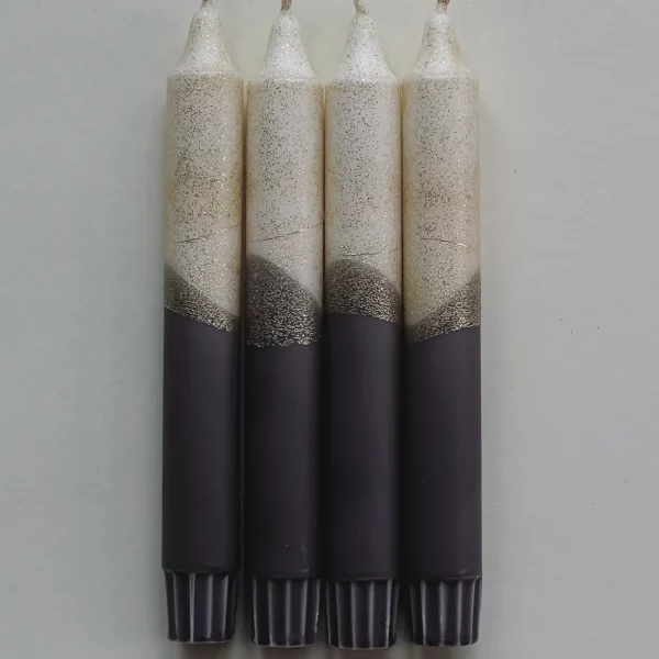 bougies longues noir et blanc pailleté