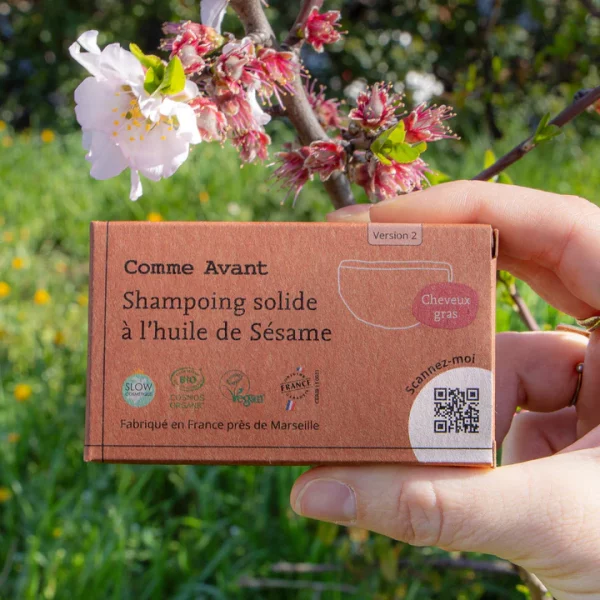 shampoing solide de chez comme avant à l'huile de sésame pour les cheveux gras