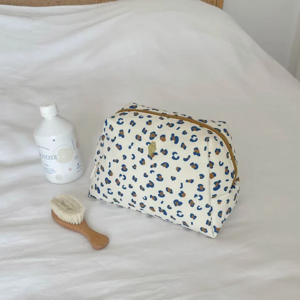 trousse de toilette coton Miliane leopard bleu