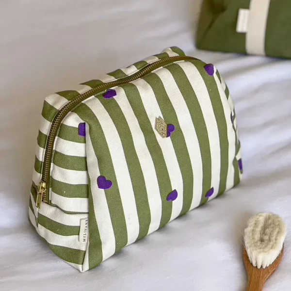 trousse de toilette coton Miliane love verte