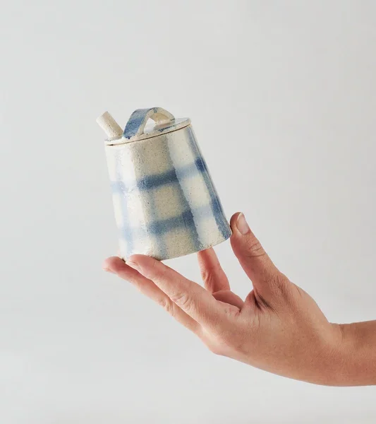 boite à tout, sucre, sel en céramique Aérographe bleu par Super Ceramics