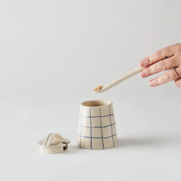 boite à tout, sucre, sel en céramique grilles bleu par Super Ceramics