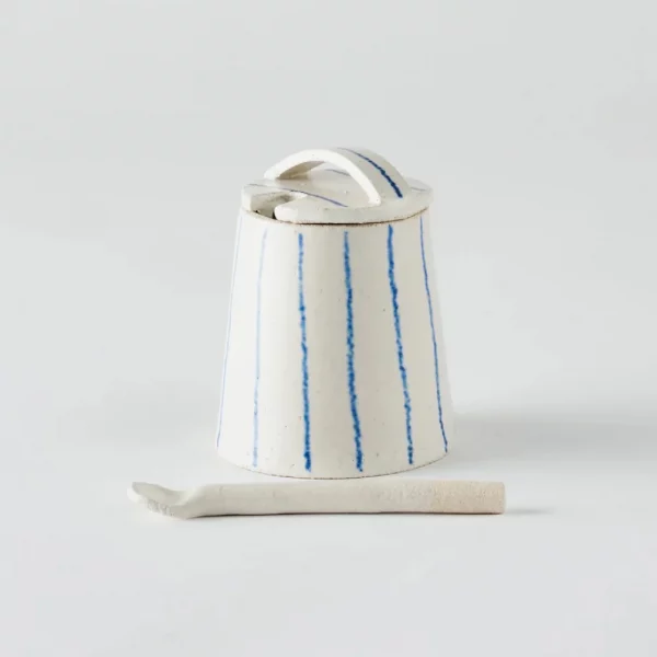 boite à tout, sucre, sel en céramique lignes bleu par Super Ceramics