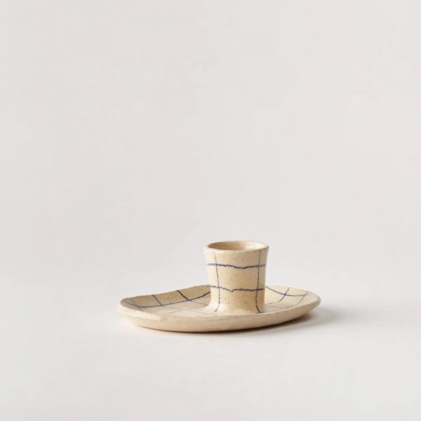 coquetier avec soucoupe grille bleu de Super Ceramics