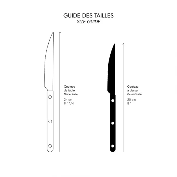 guide des tailles de couteaux par Sabre