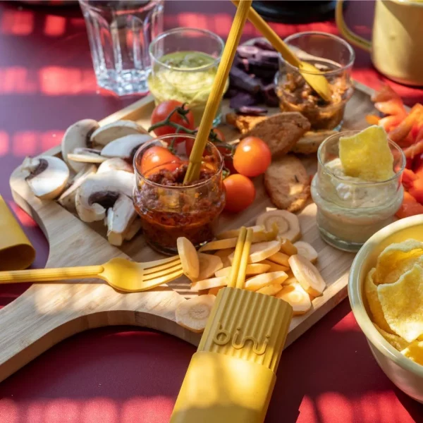 kit de couverts réutilisables recyclé Bini Jaune