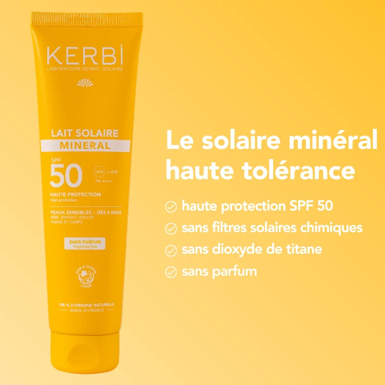 lait-solaire-mineral-spf-50-6-mois-kerbi-benefices.webp crème solaire SPF50 sans parfum 150gr Kerbi