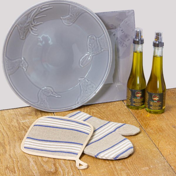 manique en lin et gant de cuisine en lin à rayures, fabriqués en France