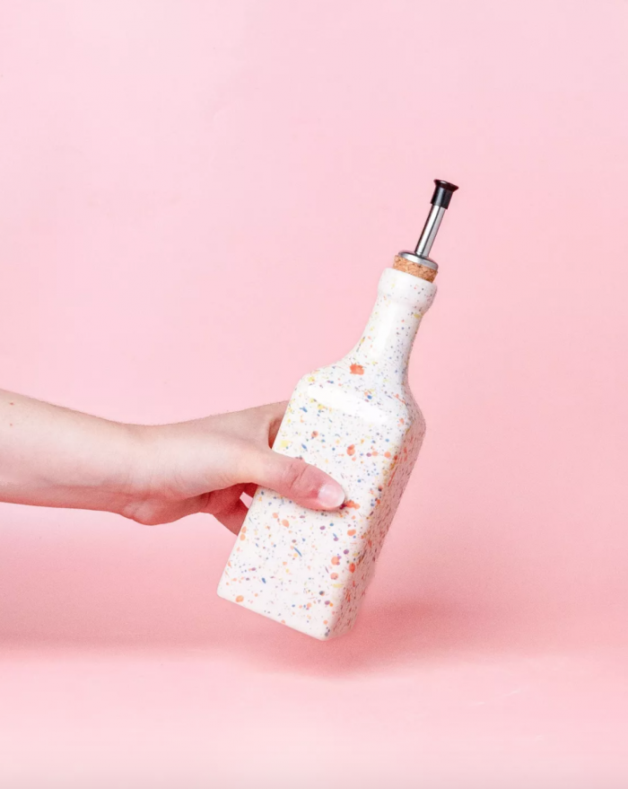 bouteille d'huile en céramique multi couleur faite en Espagne