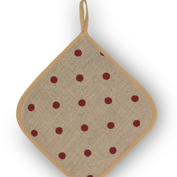 manique en lin naturel à pois bordeaux fabriquée en France