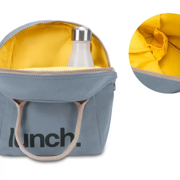 sac pour lunch pique nique en coton GOTS bleu