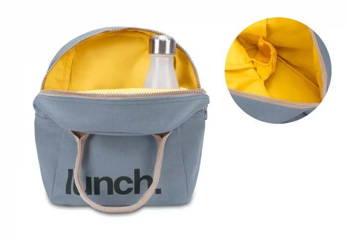 sac pour lunch pique nique en coton GOTS bleu