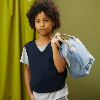 sac pour lunch pique nique en coton GOTS bleu