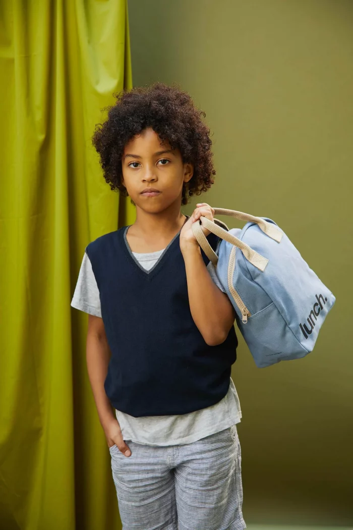 sac pour lunch pique nique en coton GOTS bleu