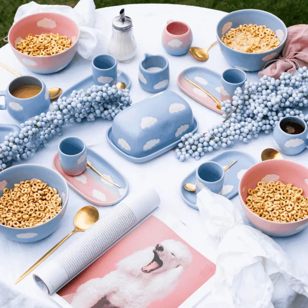 Beurrier en céramique Egg Back Home - collection Bleu ciel