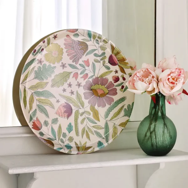 plateau rond bohème fleuri en bois- mini labo