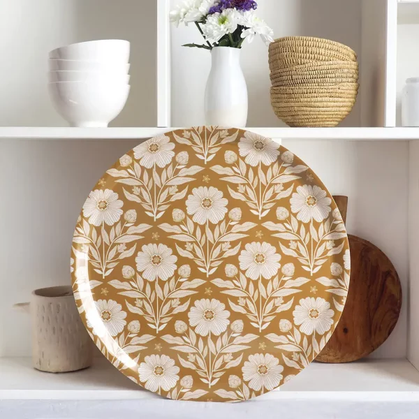 Grand plateau rond ocre en bois - Mini Labo