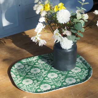 Grand plateau rectangulaire vert en bois - Mini Labo