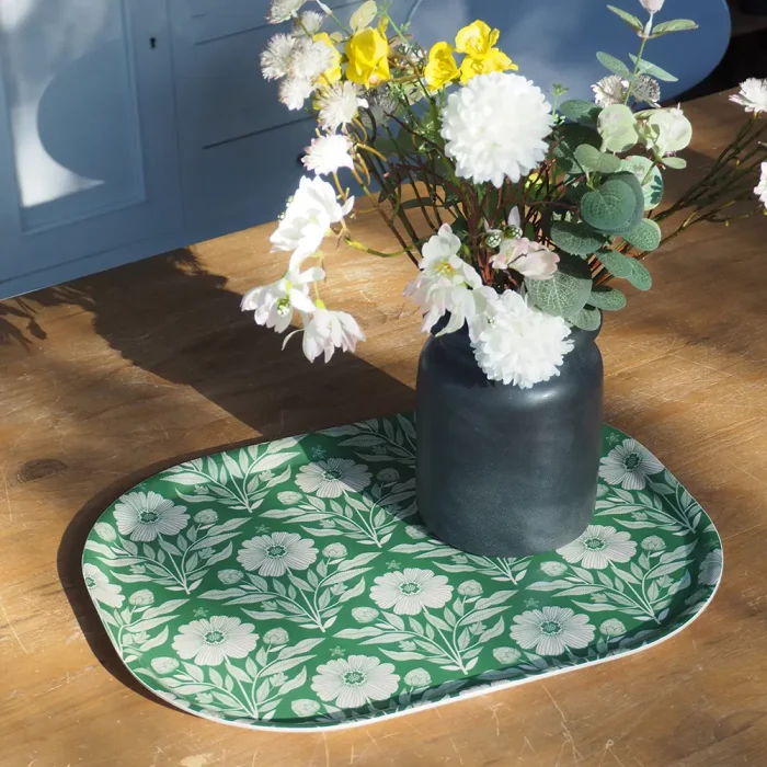 Grand plateau rectangulaire vert en bois - Mini Labo