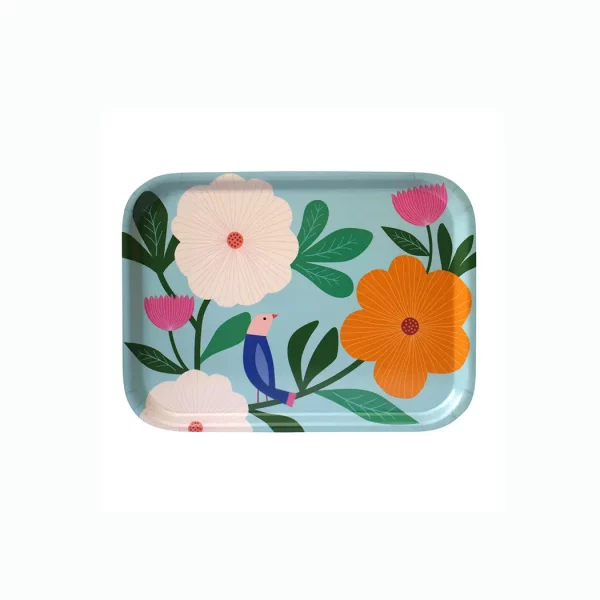 plateau rectangulaire petit motif grosses fleurs en bois- mini labo