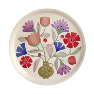 plateau rond bouquet fleurs en bois- mini labo