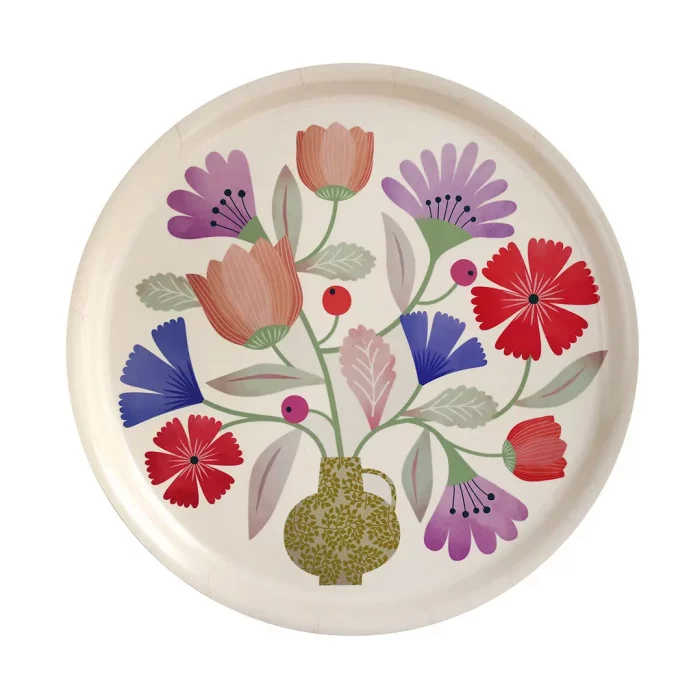 plateau rond bouquet fleurs en bois- mini labo