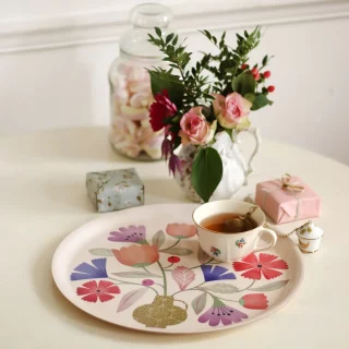 plateau rond bouquet fleurs en bois- mini labo