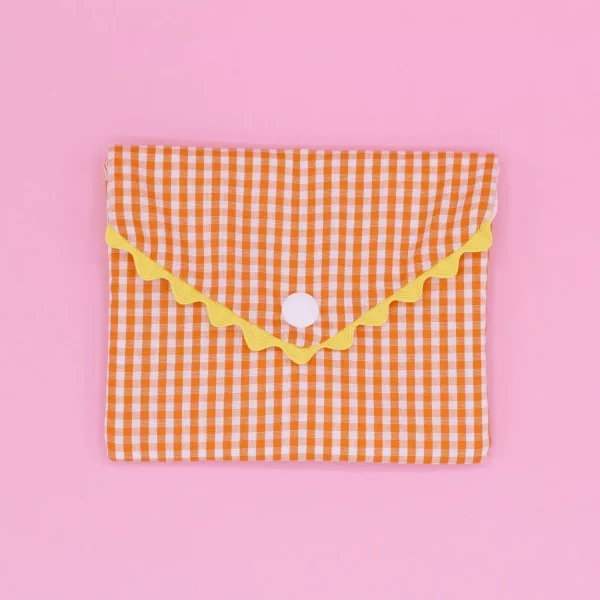 Pochette à savon lavable en coton vichy orange