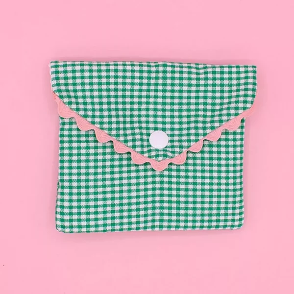 Pochette à savon lavable en coton vichy vert