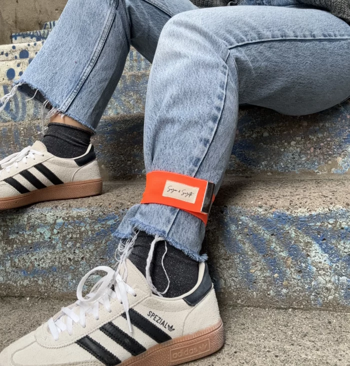 serre pantalon réfléchissant orange Suzon & Suzette