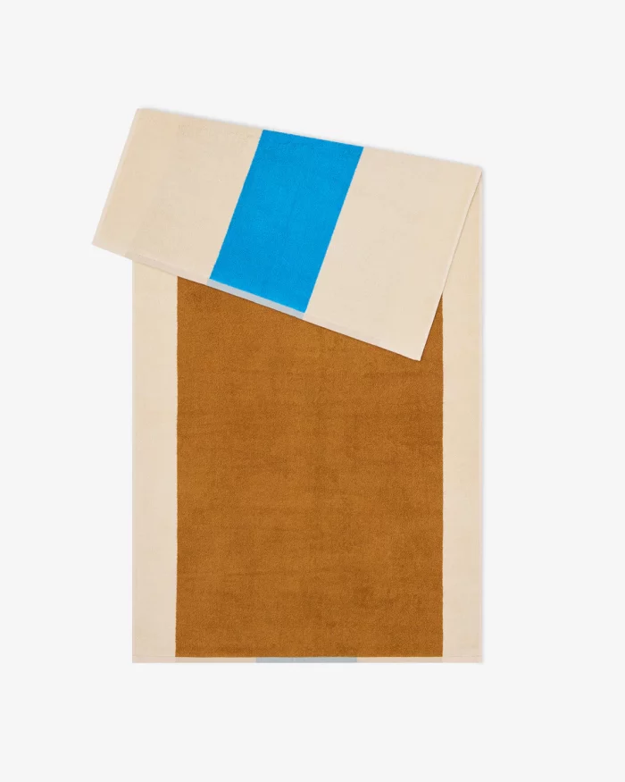 serviettes 70*140 en coton bio bleu et marron par Suite 702