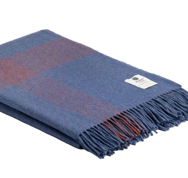 plaid en laine bleu et rayures orange - Mc Nutt of Donegal