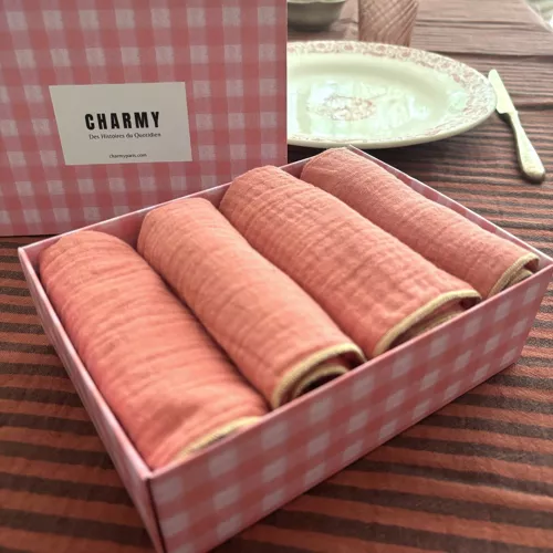 Serviettes de tables gaze de coton unies rose poudré 40cm - Charmy