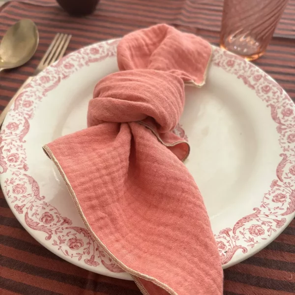 Serviettes de tables gaze de coton unies rose poudré 40cm - Charmy