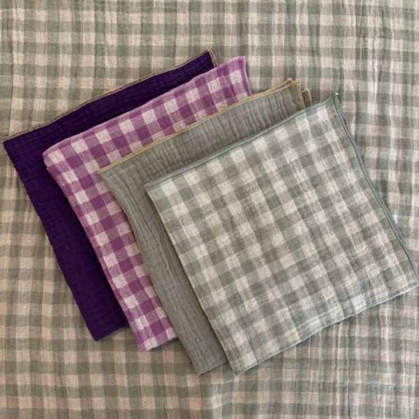 Serviettes de tables gaze de coton vert et violet 40cm - Charmy