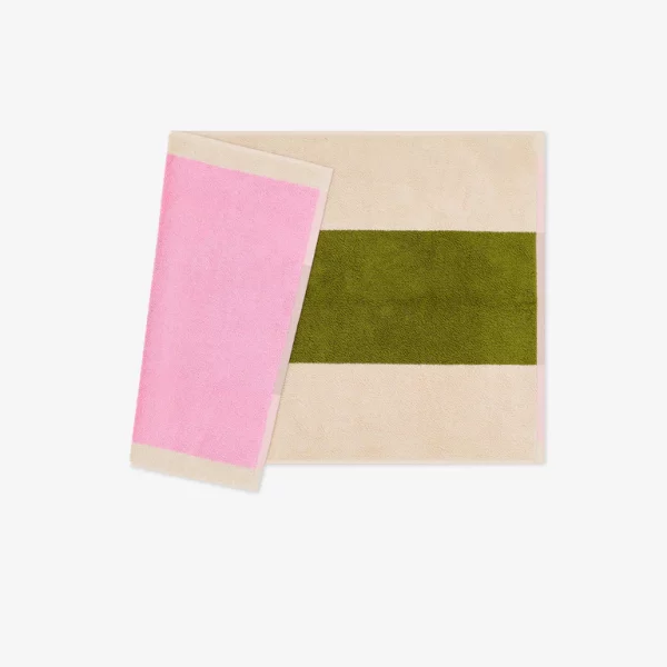 Tapis de bain rose & vert olive Suite702 coton bio