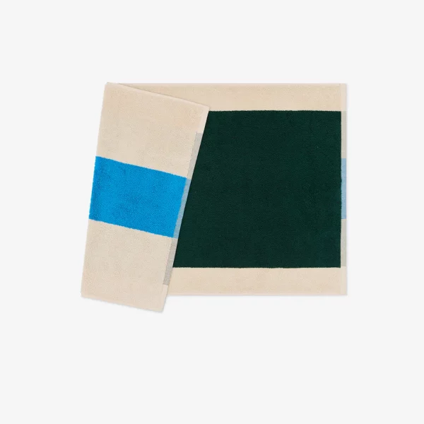 Tapis de bain en coton bio vert et bleu suite702