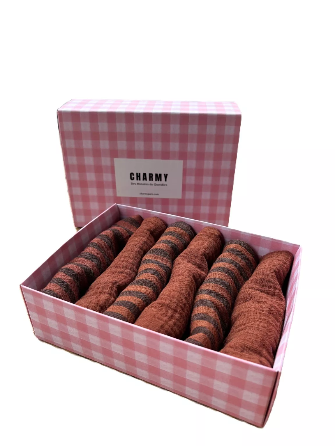 petites-serviettes-gaze-de-coton-chocolat.jpg petites serviettes de table gaze de coton chocolat Charmy
