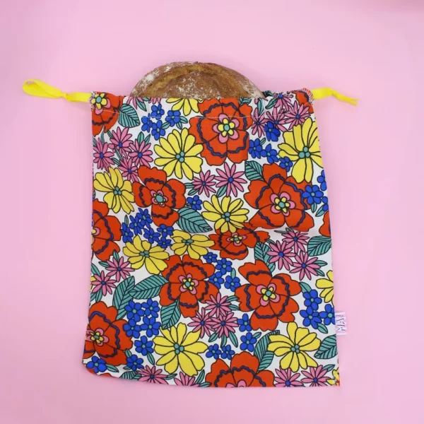 sac à pain motif fleurs en coton et lin machatelier