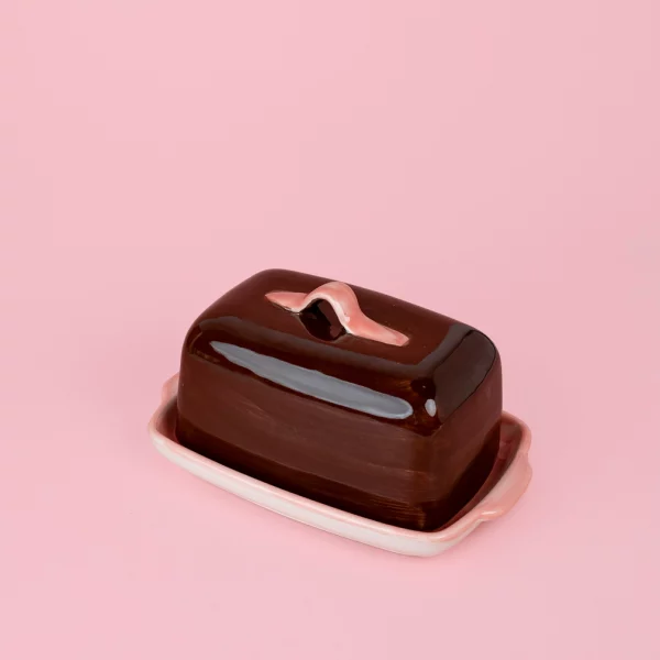 beurrier en céramique chocolat et rose Alfar Tierra Cocida