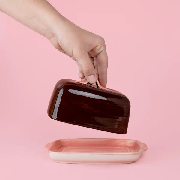 beurrier en céramique chocolat et rose Alfar Tierra Cocida