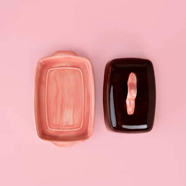 beurrier en céramique chocolat et rose Alfar Tierra Cocida