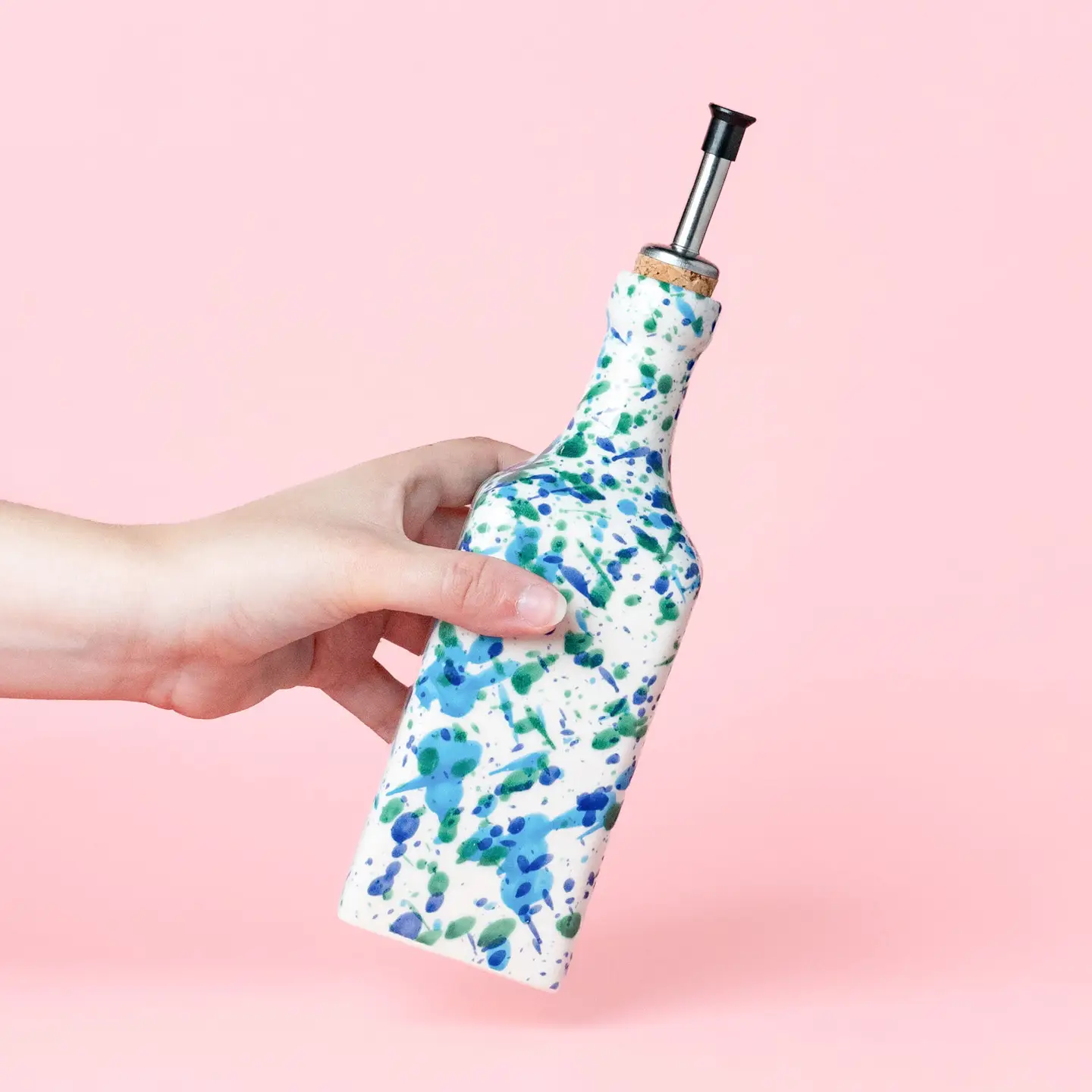 bouteille-huile-bleu-vert-alfartierracocida2.jpeg bouteille d'huile en céramique moucheté bleu & vert Alfar Tierra Cocida