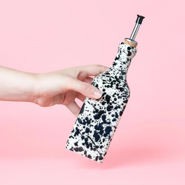 bouteille d'huile en céramique moucheté noir et blanc Alfar Tierra Cocida