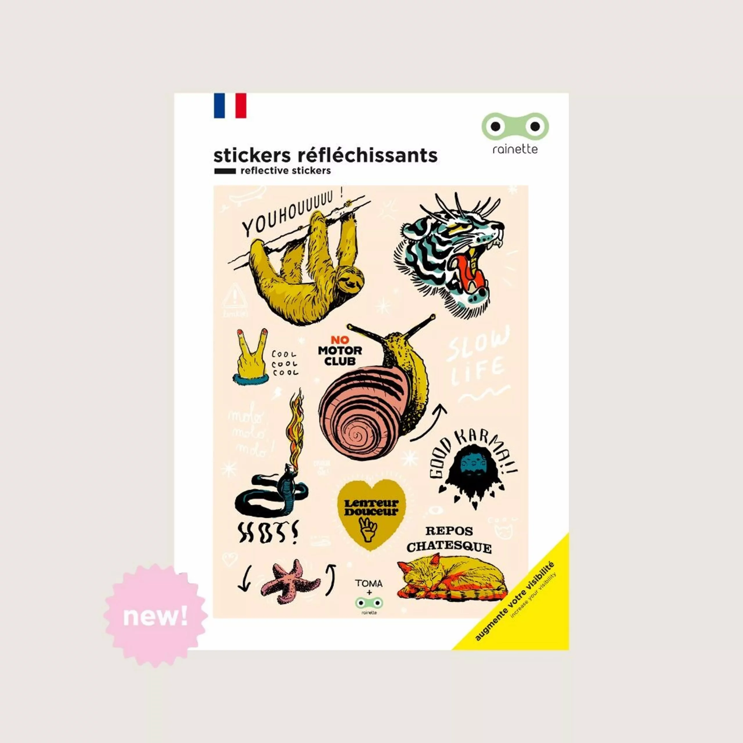 stickers réfléchissants vélo et casque rainette slow life