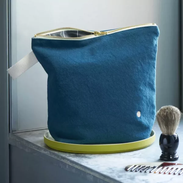 trousse de toilette haute en coton bio bleu orage - La Cerise sur le Gâteau