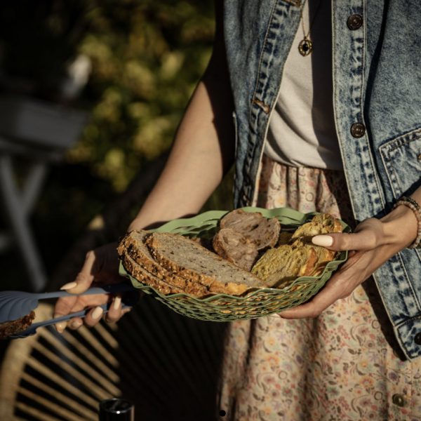 corbeille à pain vintage vert pastel roger orfèvre